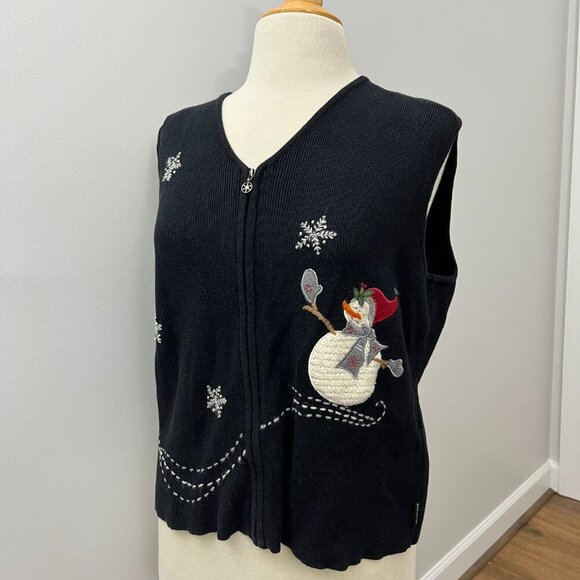 Woolrich Snowman Christmas Winter Holiday Zip Front Sweater Vest Sz M - Picture 9 of 12